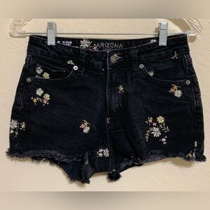 Arizona Jean Company Women's Black Denim Shorts with Floral Embroidery